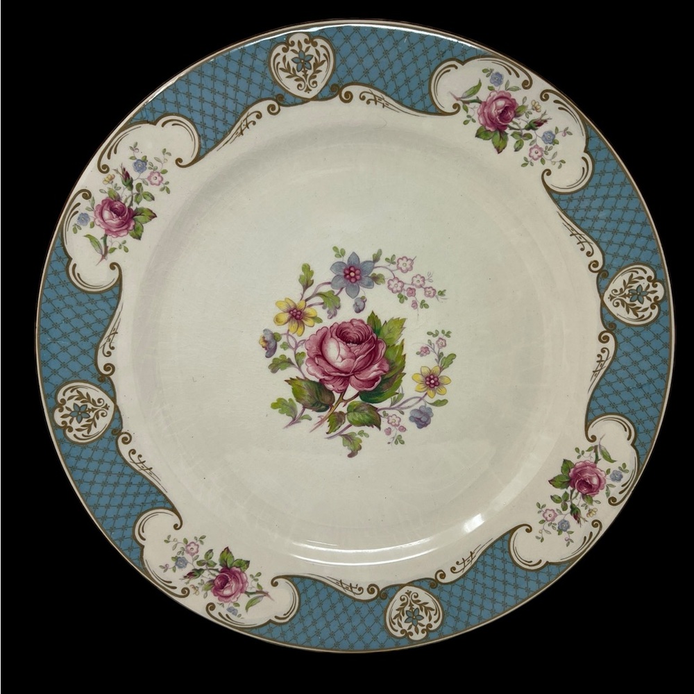 XLarge Myott Staffordshire Rose Blue Round  Serving Plate  Made In England - 14”
